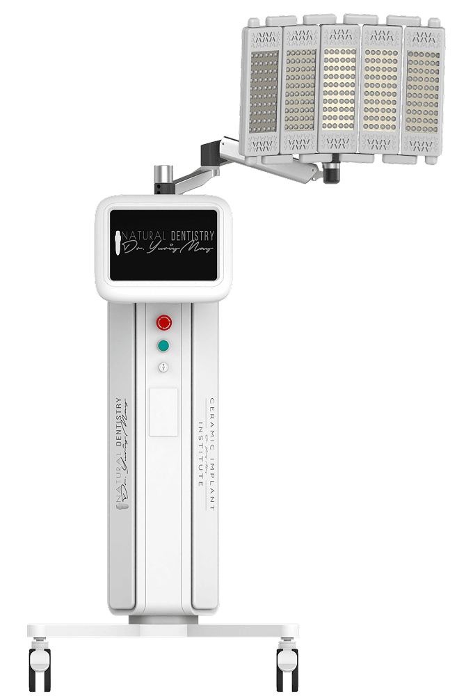 Red and infrared photobiomodulation light therapy device on a stand