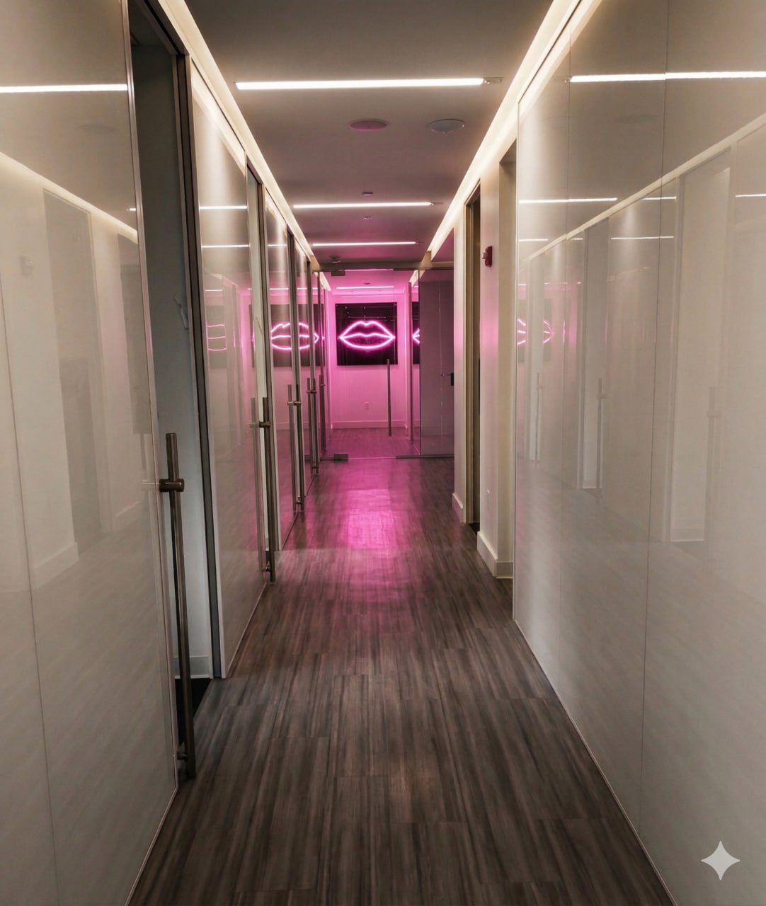 Clinic hallway with ambient lighting